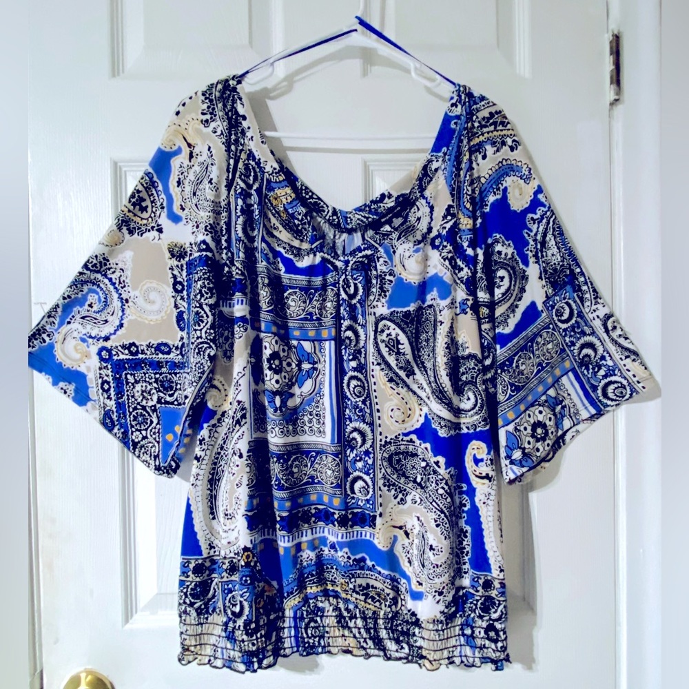Style & Co Women’s Blouse V neck 3/4 sleeves Bright Flowy BlouseSize XL NWOT